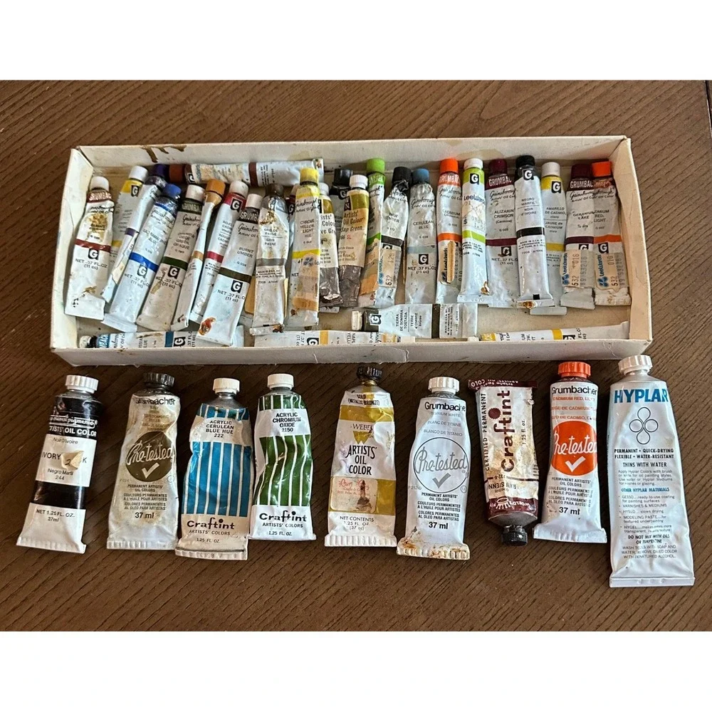 Vintage Grumbacher Craftint Weber Oil Acrylic Paint Lot Mixed Colors 38 Tubes